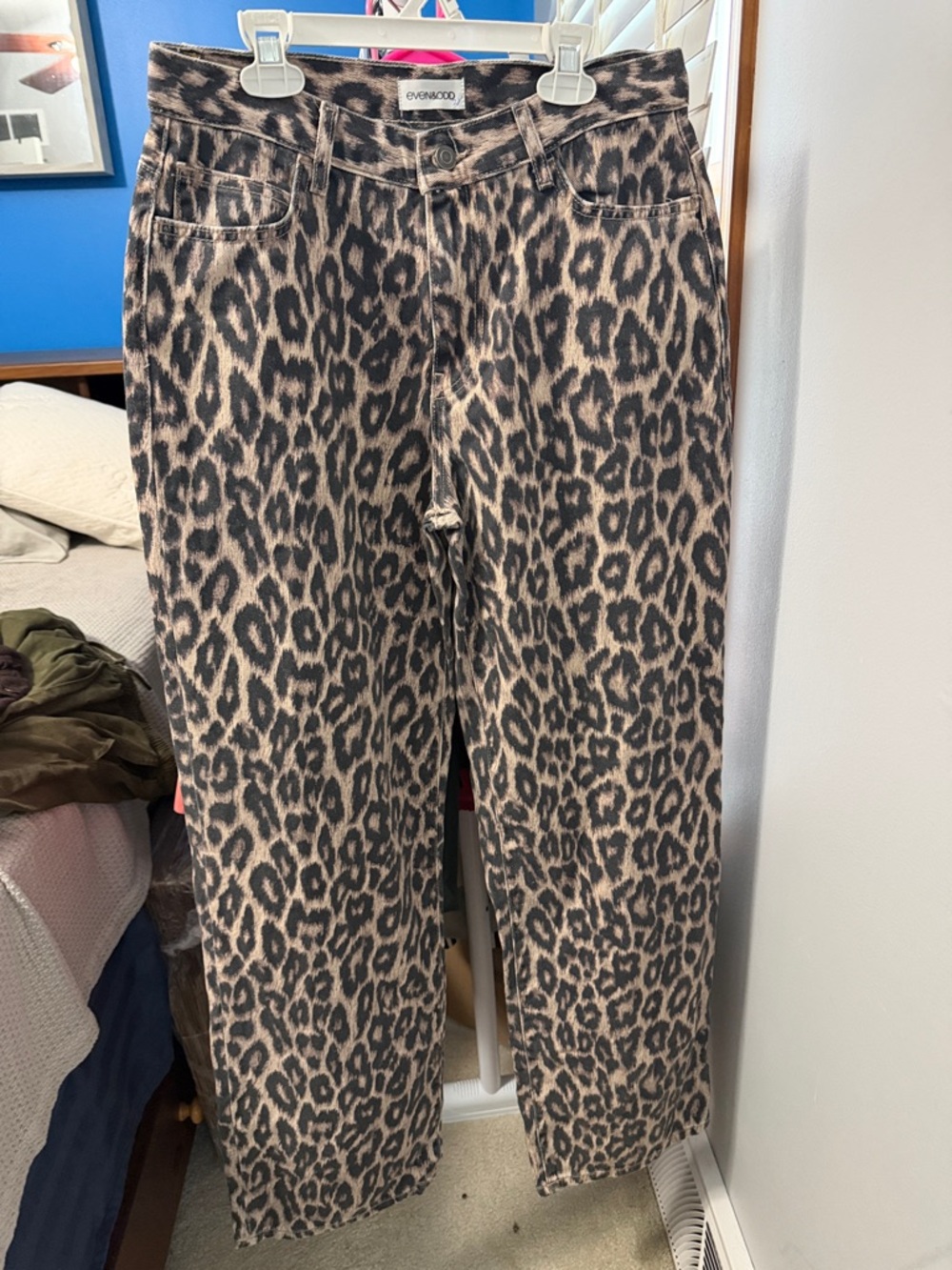 Leopard Print Straight-Leg Pants - Black & Tan